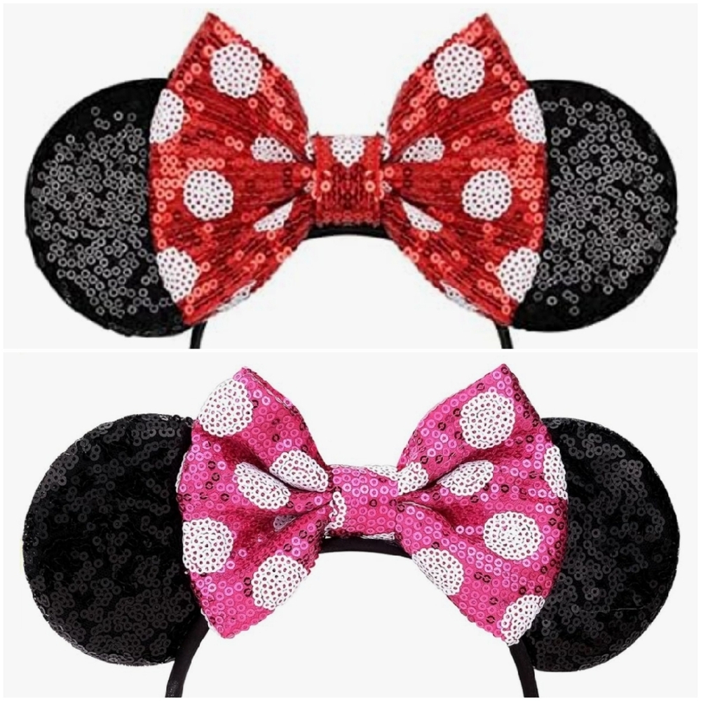 Brand New 2 Mouse Ears Headbands Shiny Sequins Party.